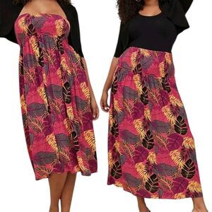 Torrid Midi Gauze Smocked Convertible Dress/Skirt Pink Yellow Plus Size 2X